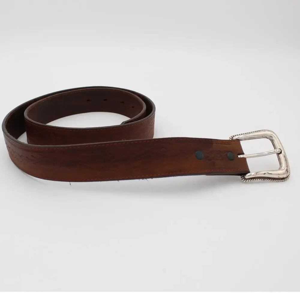 Tony Lama Belt Mens Size 40 Leather Brown Western Embossed Cowboy USA Workwear